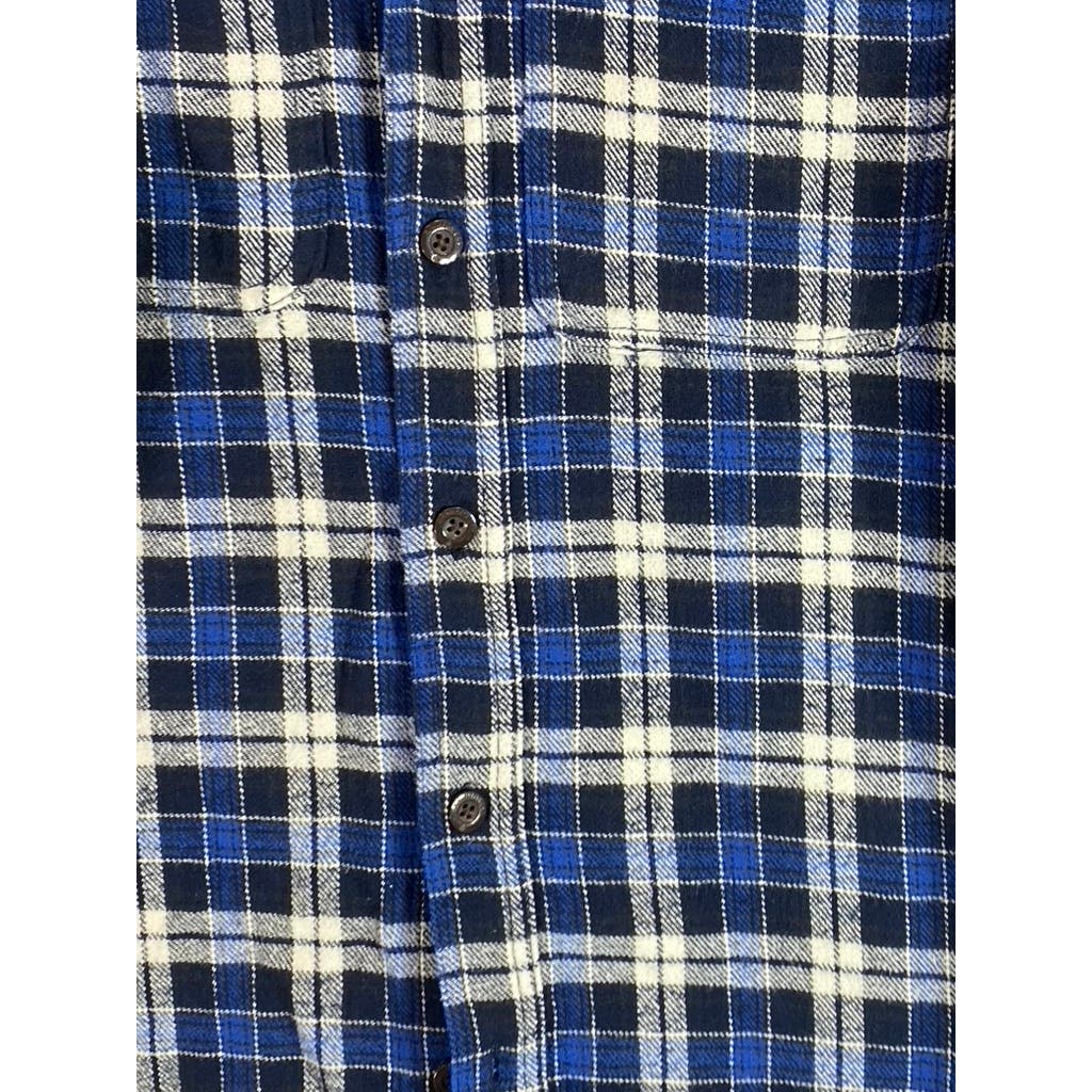 RAINFOREST Men's Blue Plaid Button-Up Cotton Long Sleeve Shirt SZ M