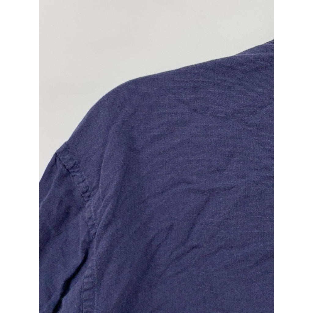 UNIQLO Women's Navy Linen-Blend Button-Up Short Sleeve Open Collar Top SZ S