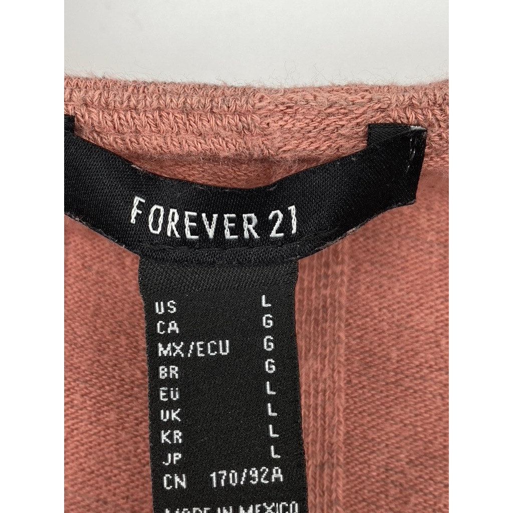 FOREVER 21 Women’s Rust Pink Wide Rib Straight-Neck Long Sleeve Crop Top SZ L