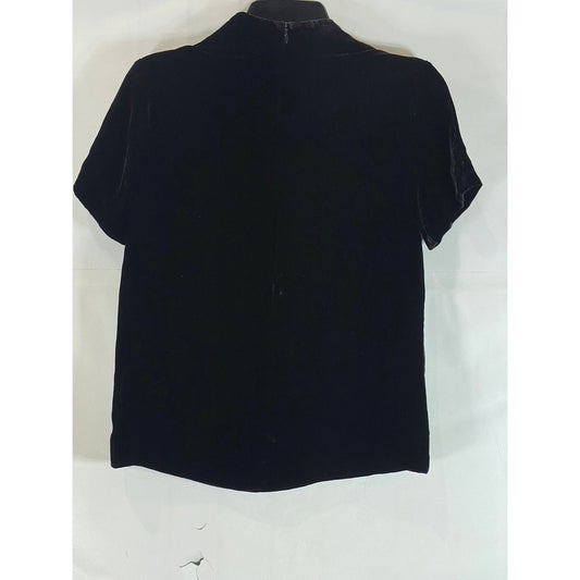 COS Women's Black Mulberry Silk-Mix Draped Roll-Neck Short Sleeve Velvet Top SZ4