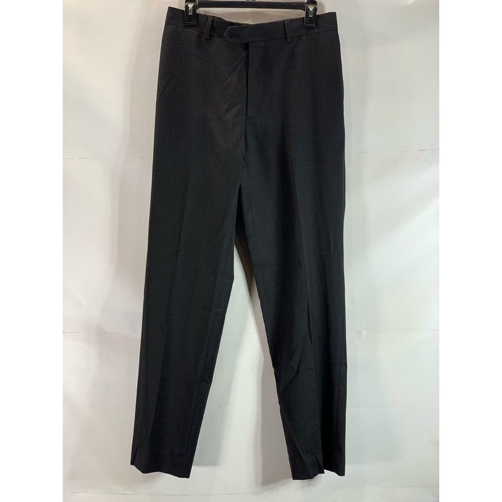 PRONTO UOMO PLATINUM Men's Solid Black Wool Flat-Front Dress Pants SZ 34