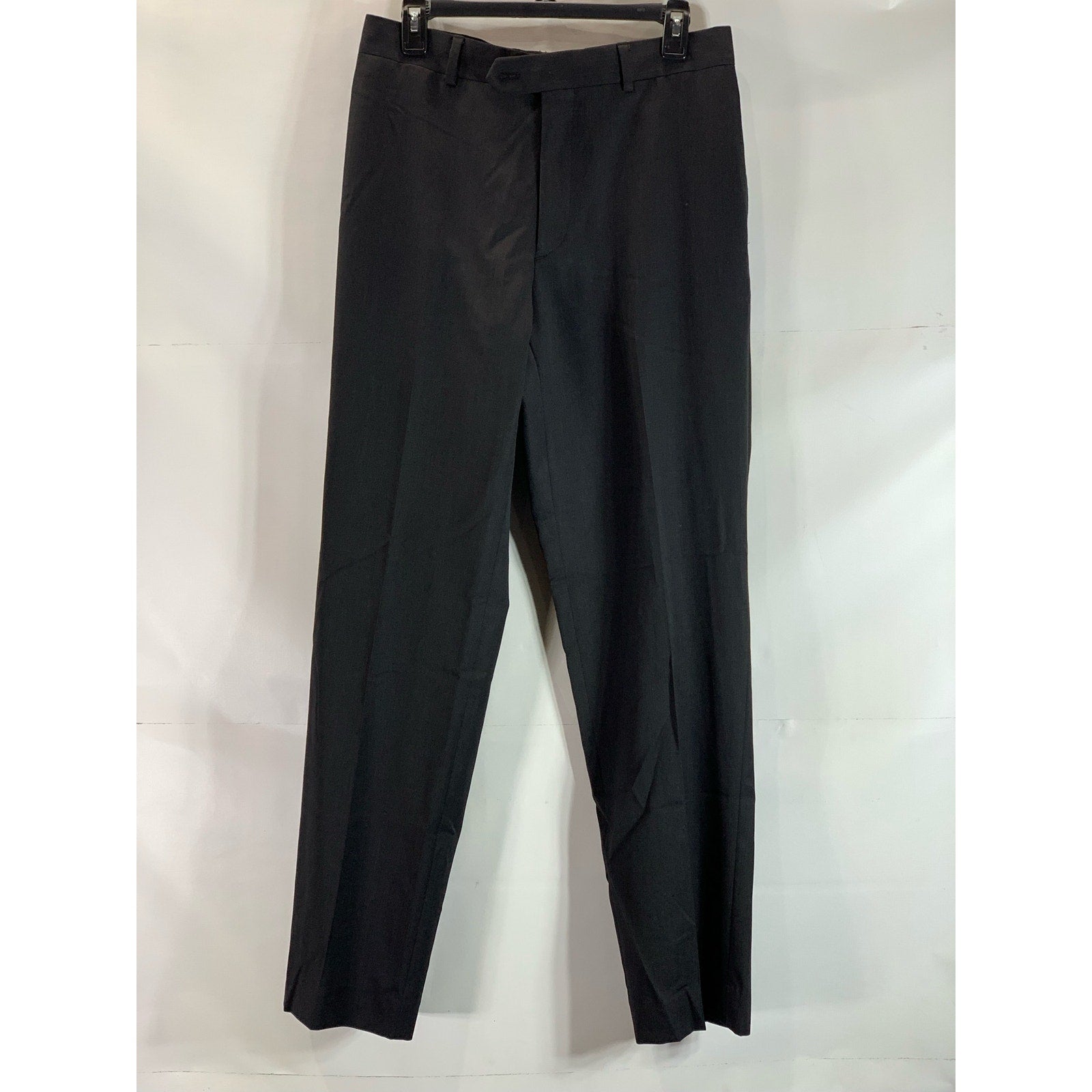 PRONTO UOMO PLATINUM Men's Solid Black Wool Flat-Front Dress Pants SZ 34