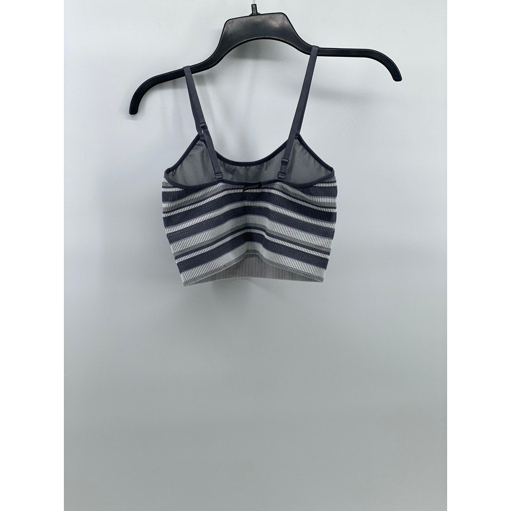 SKINNYGIRL Women’s Gray Striped Scoop-Neck Spaghetti Strap Cropped Tank Top SZ M