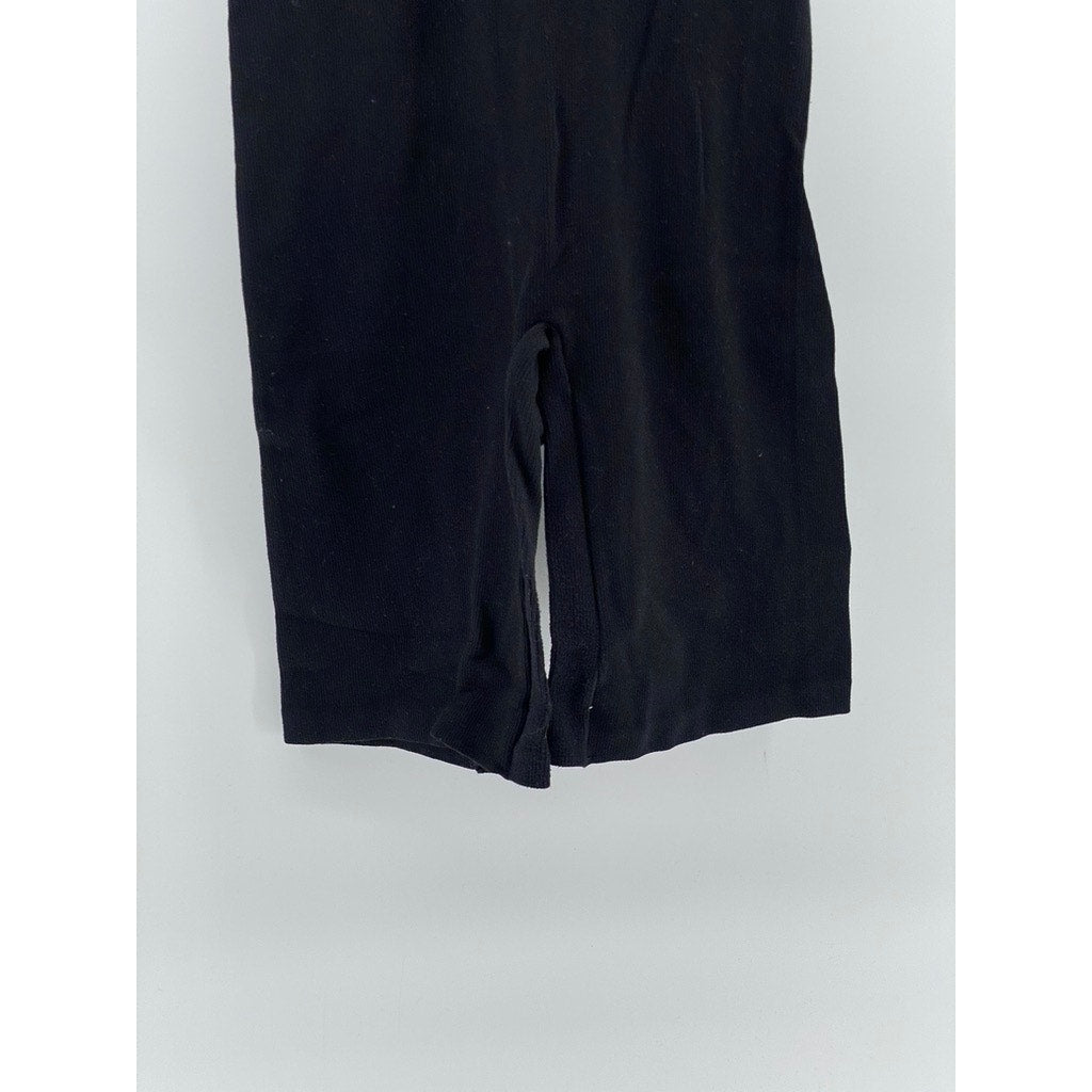 MADRAG Women's Black Ribbed Crewneck Cutout Sleeveless Romper SZ S/M