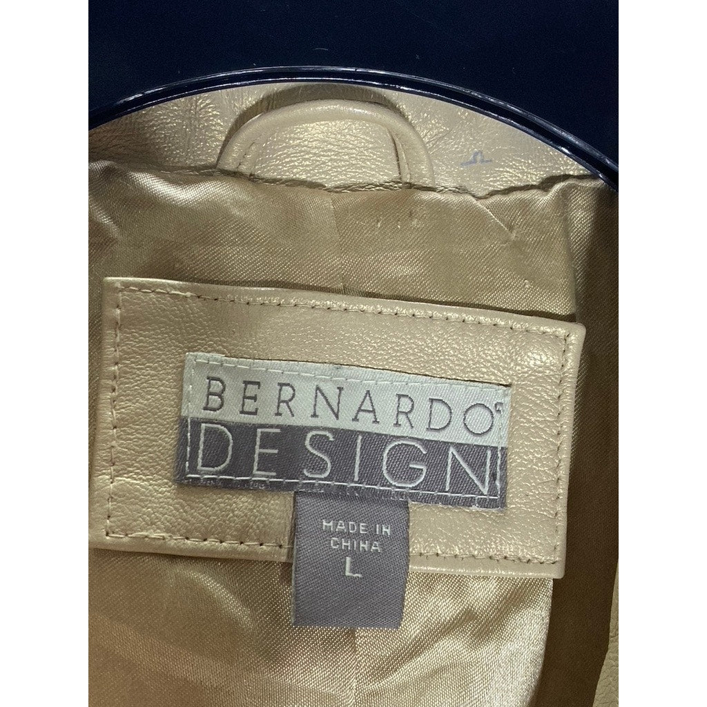 BERNARDO DESIGN Women's Vintage Gold Leather Notch Lapel Zip-Up Jacket SZ L