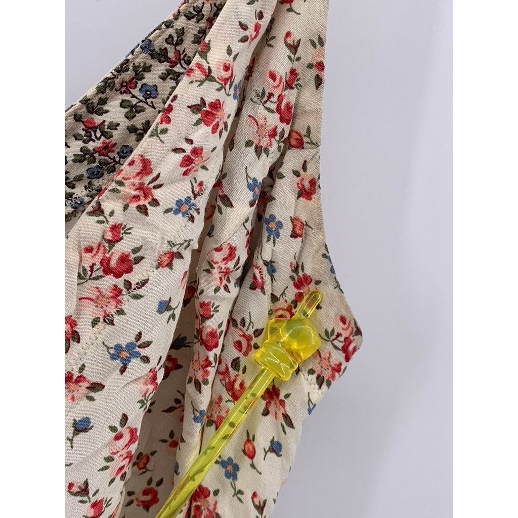 PEPE JEANS LONDON Women's Vintage Beige Floral Print V-Neck Wrap Mini Dress SZ S