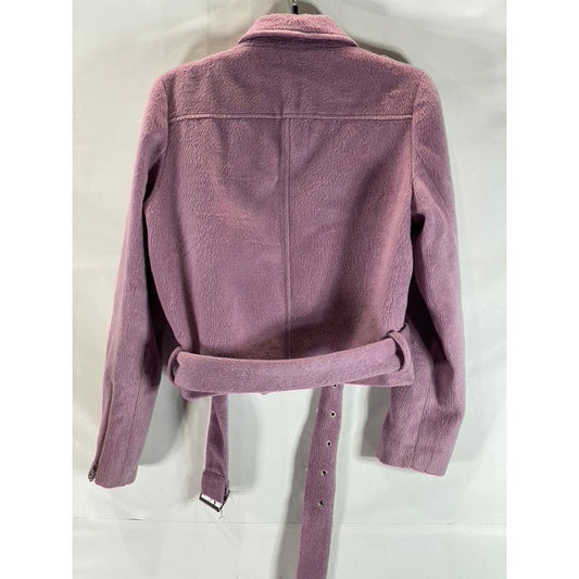 FOREVER 21 Women's Pink Plush Asymmetrical Motorcycle Cropped Jacket SZ L