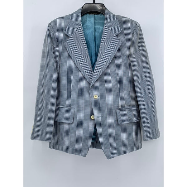 HUGHES & HATCHER Men's Blue Vintage Gingham Plaid Two-Button Blazer SZ 37S