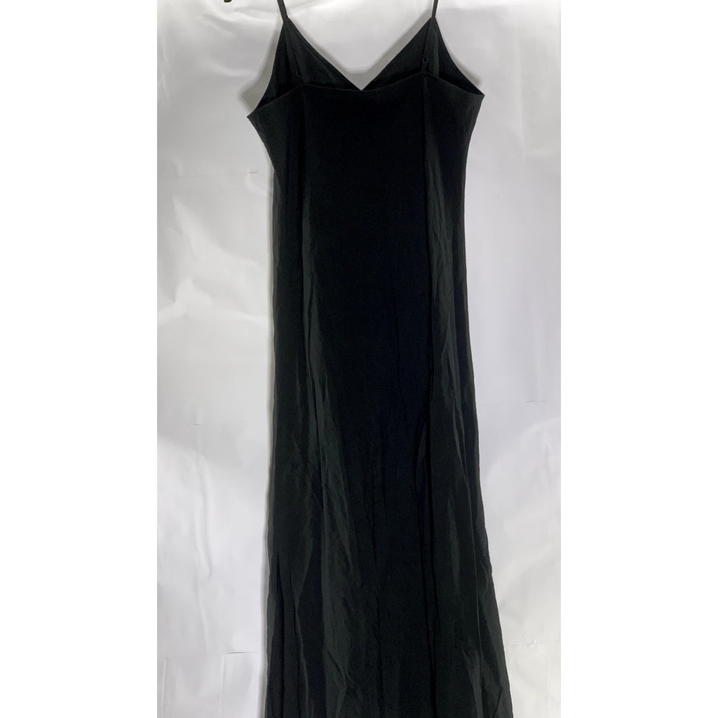 GAP Women's Black Solid V-Neck Adjustable Spaghetti Strap Slip Midi Dress SZ S