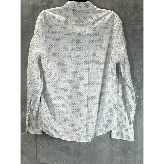BANANA REPUBLIC Men's White/Grey Print Organic Cotton Untucked Fit Shirt SZ M