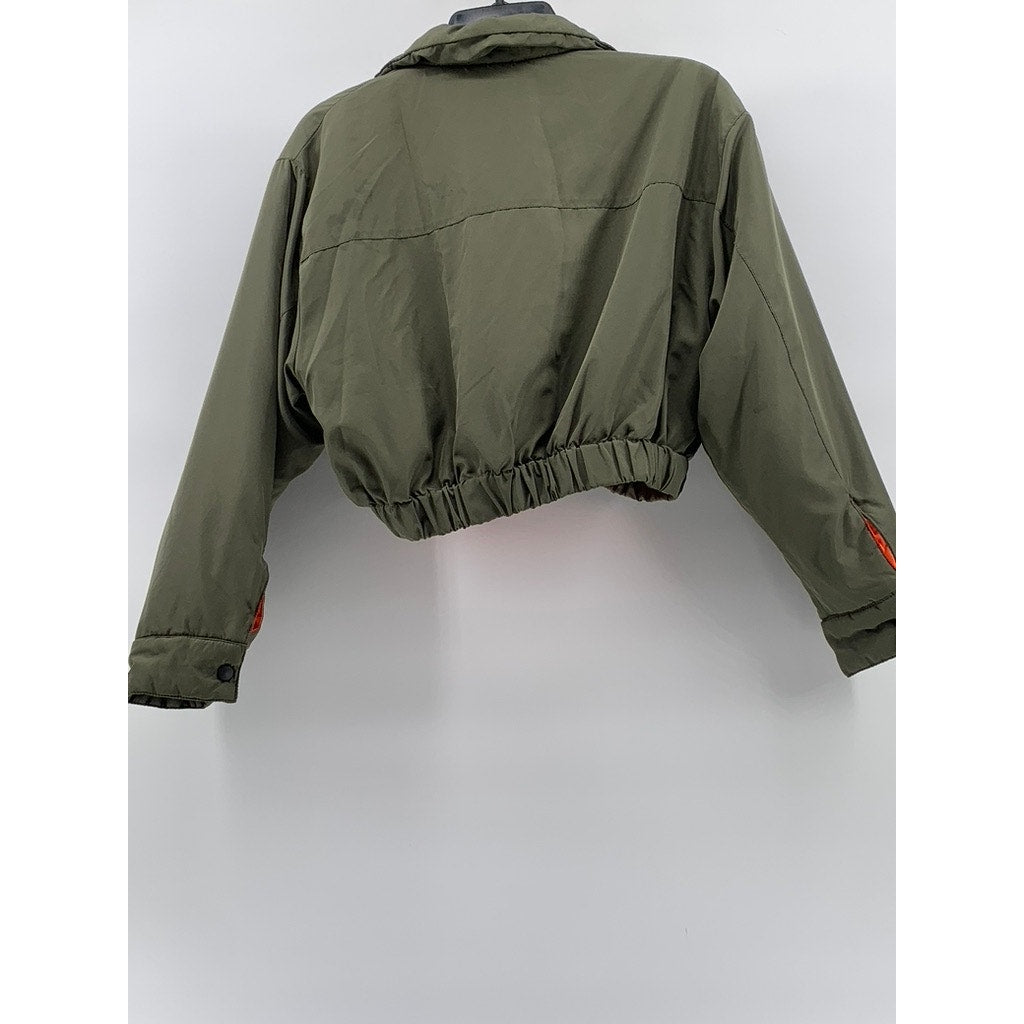 LABIJOU Women's Olive Green Snap-Button Cropped Puffer Jacket SZ M