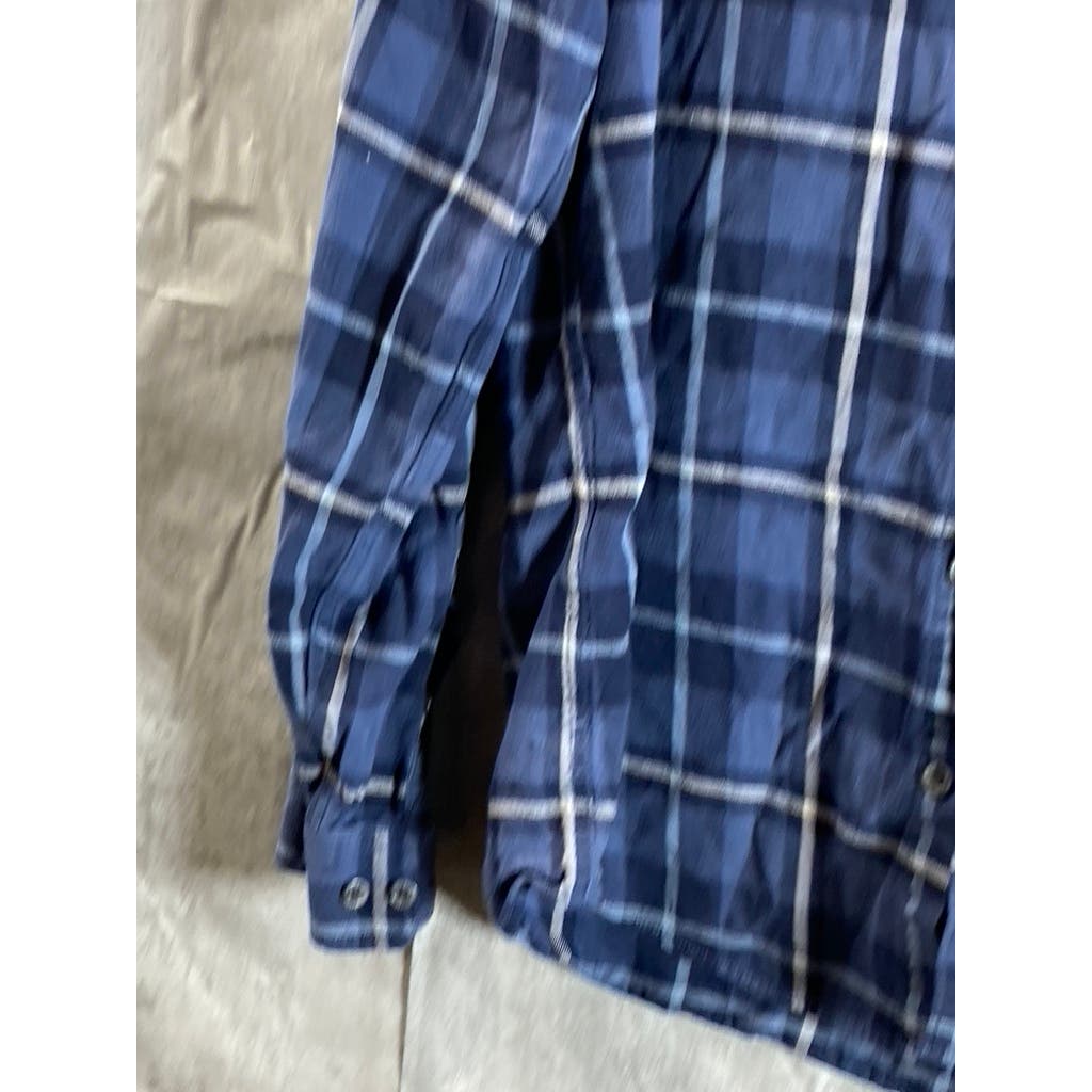 EDDIE BAUER Men's Tall Blue Plaid Classic-Fit Button-Up Long Sleeve Shirt SZ L/T