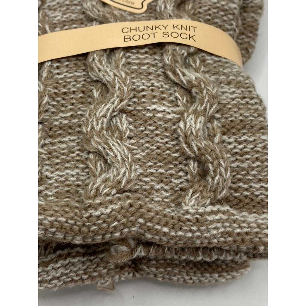 LEGMOGU'E Women's Taupe Rhythmic Mesh Chunky Knit Textured Boot Socks SZ OS