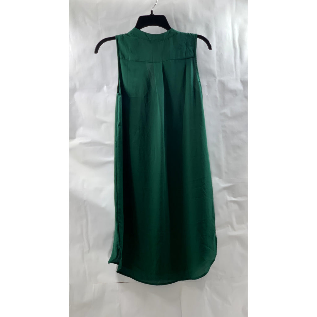 H&M Women's Forest Green V-Neck Semi-Sheer Round-Hem Mini Dress SZ 2