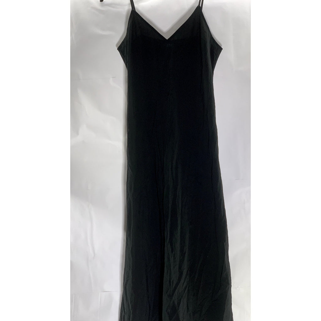GAP Women's Black Solid V-Neck Adjustable Spaghetti Strap Slip Midi Dress SZ S