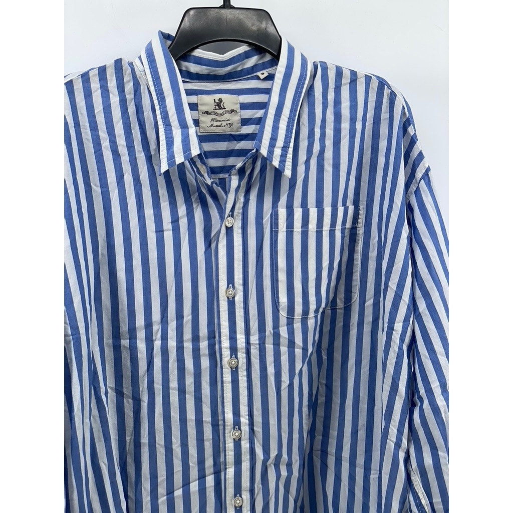 DENIMIST MONTAUK Women's Blue-Striped Button-Up Shirttail-Hem Top SZ S