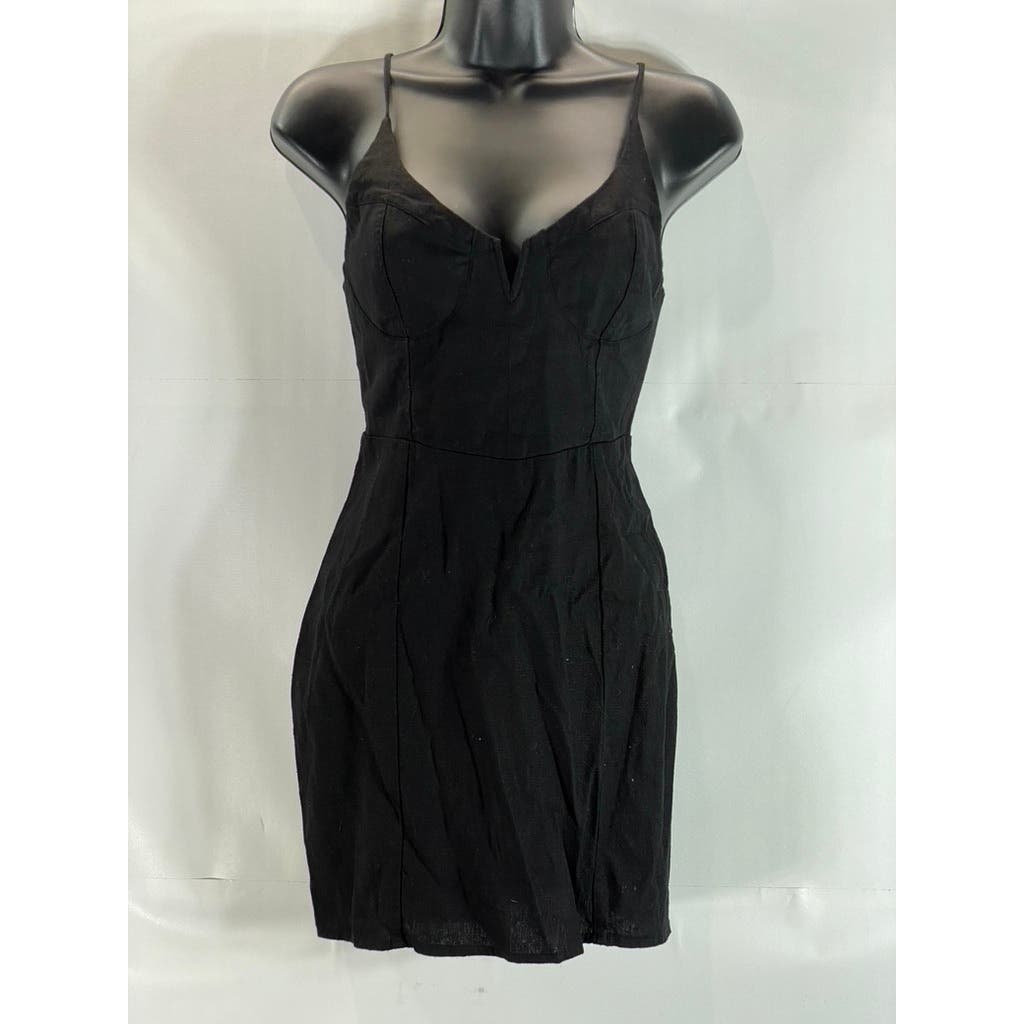 KENDALL & KYLIE Women's Black Solid V-Neck Adjustable Strap Mini Dress SZ S