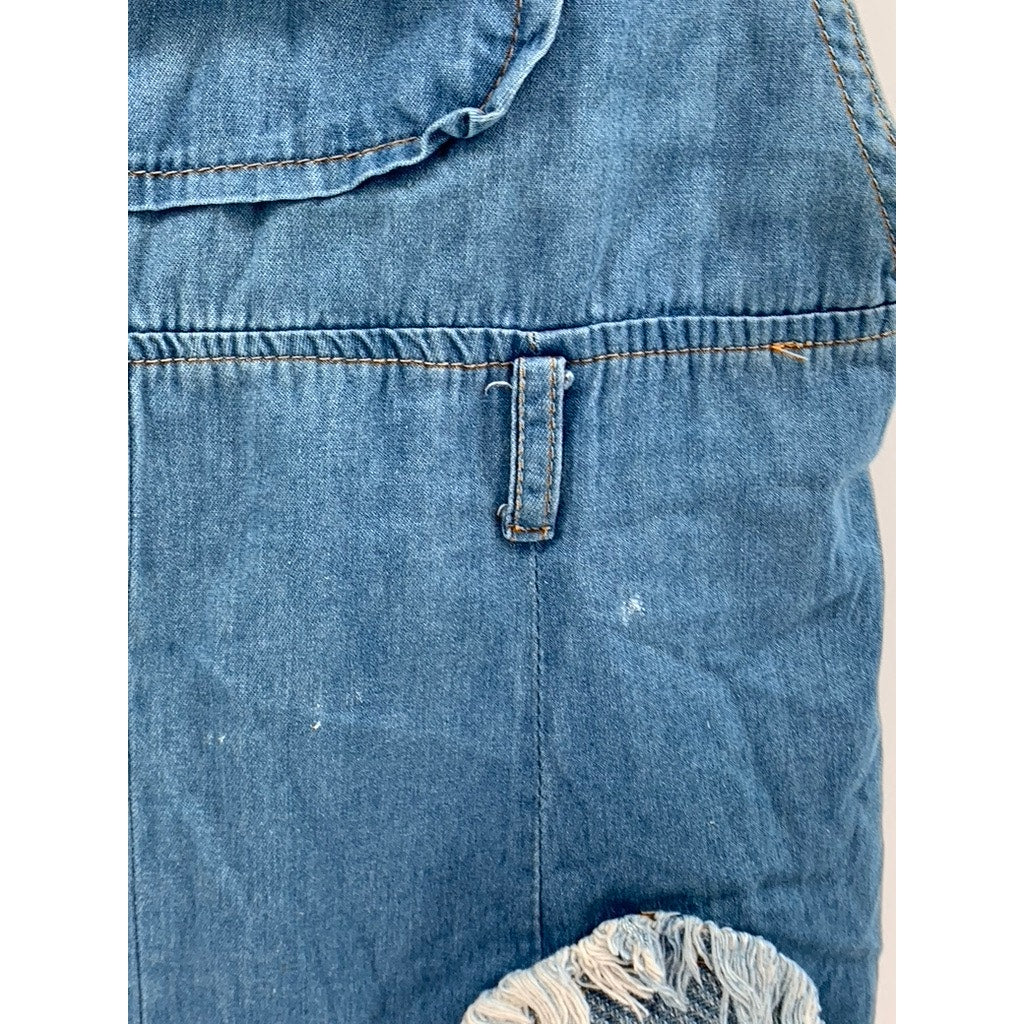 UNBRANDED Women's Blue Denim Distressed Pockets A-Line Midi Dress SZ S