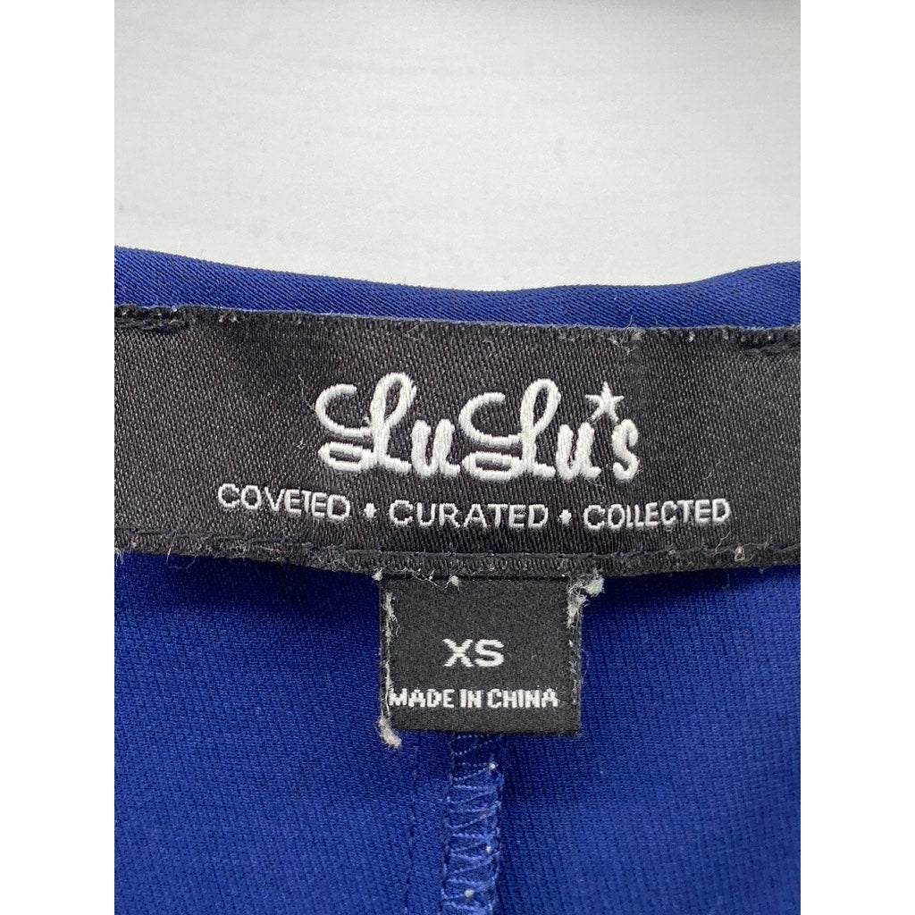 LULU'S Women's Dark Royal Blue Crewneck Short Sleeve Zipper-Hem Shift Dress SZXS