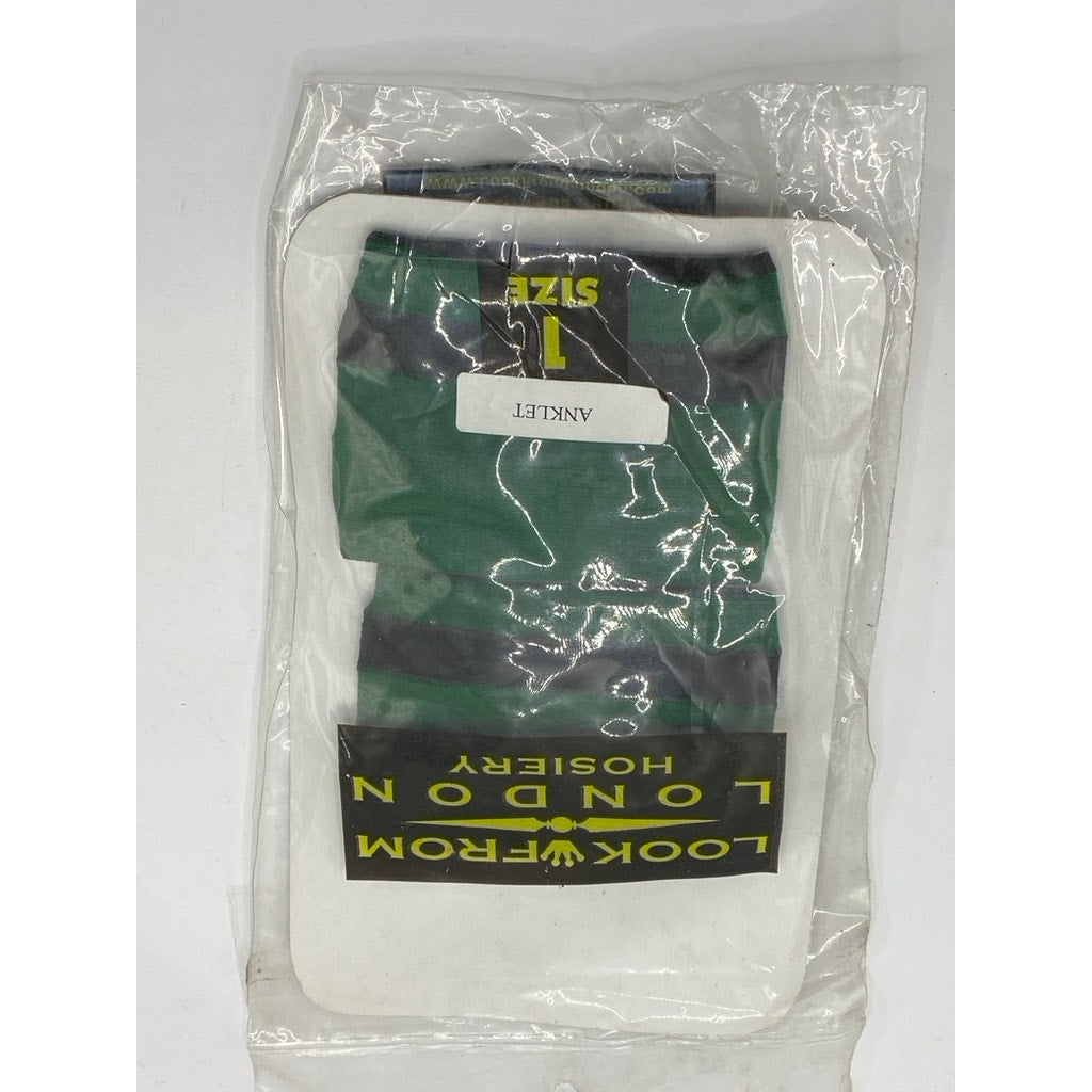 LOOK FROM LONDON HOSIERY Women's Dark Green-Black Striped Ankle Socks SZ OS