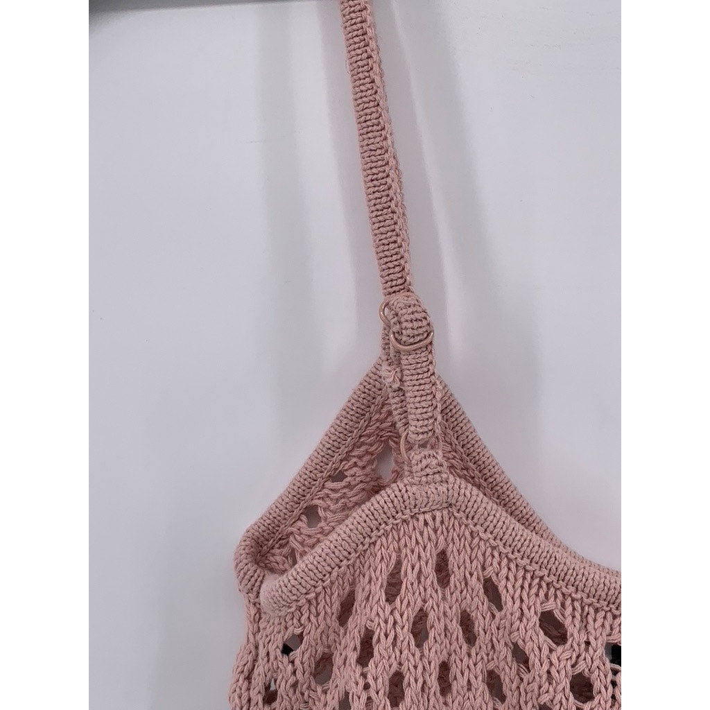 FOREVER 21 Women's Blush Pink Open Knit Cropped Tank Top SZ M