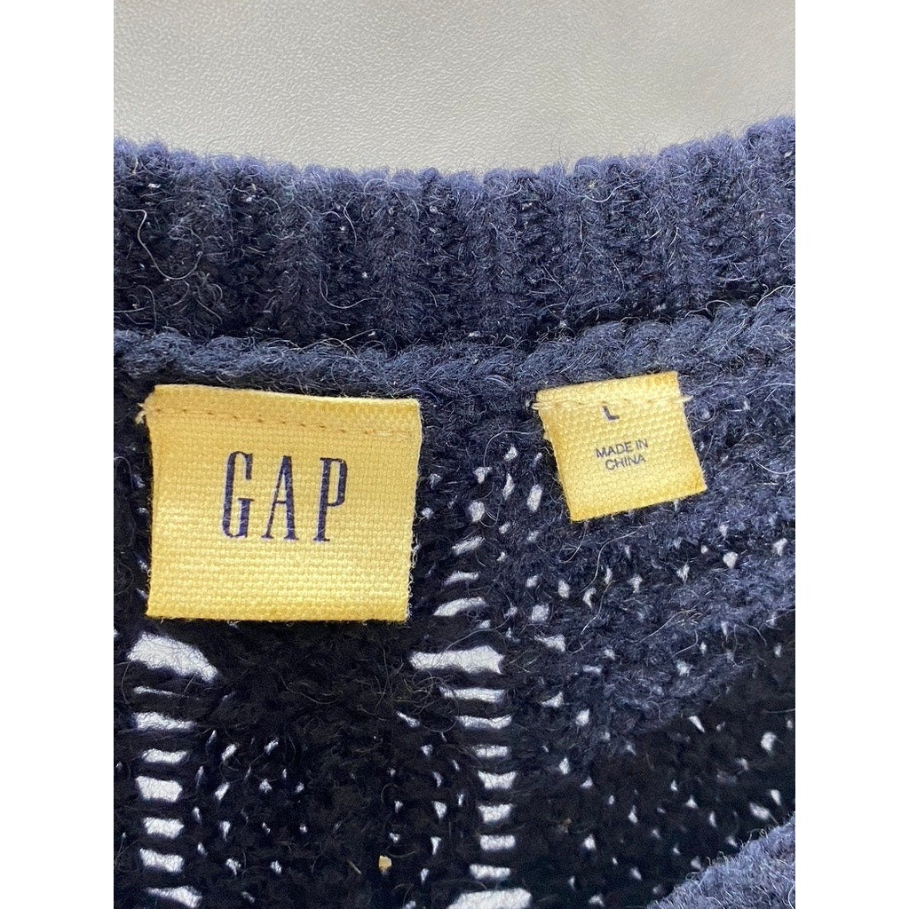 GAP Women's Navy Uniform Plait Cable Knit Long Sleeve Mini Sweater Dress SZ L