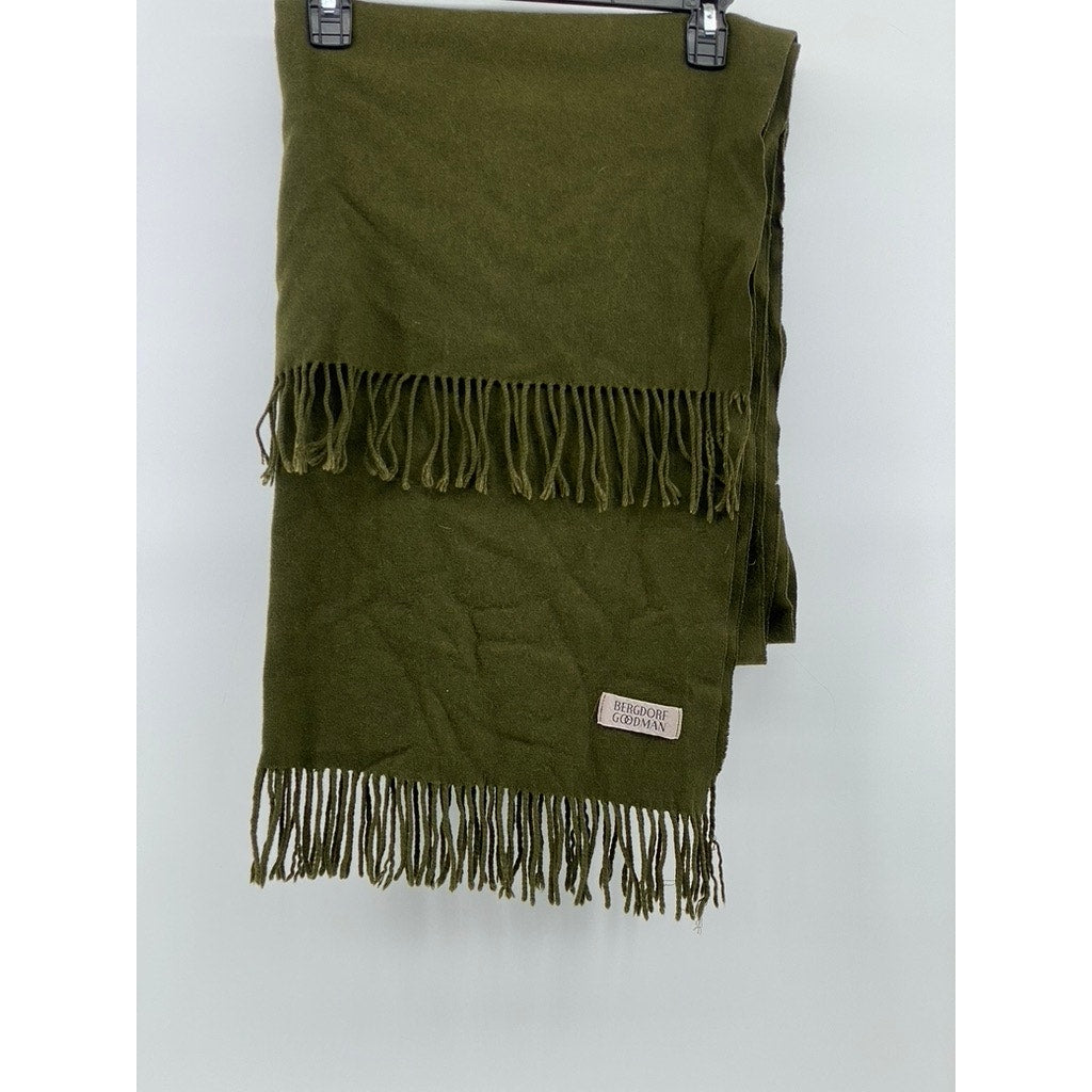 BERGDORF GOODMAN Unisex Adult Olive Green Cashmere Soft Fringe Scarf SZ OS