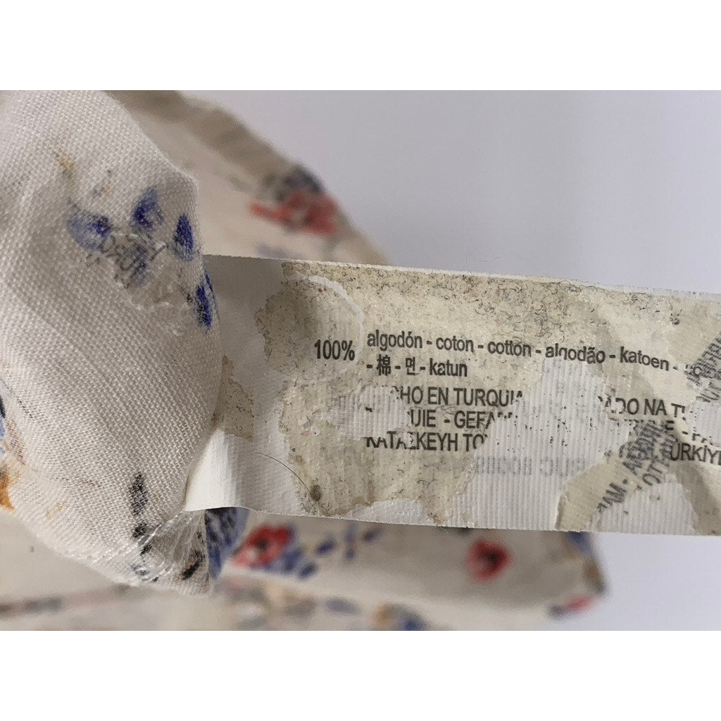 ZARA Men's Off-White Floral Print Button-Up Slim-Fit Long Sleeve Shirt SZ M