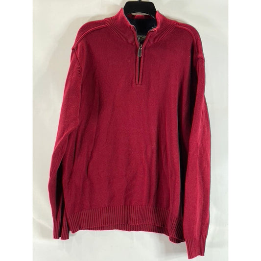 OSCAR DE LA RENTA Men's Red Knit Quarter-Zip Pullover Sweater SZ XL