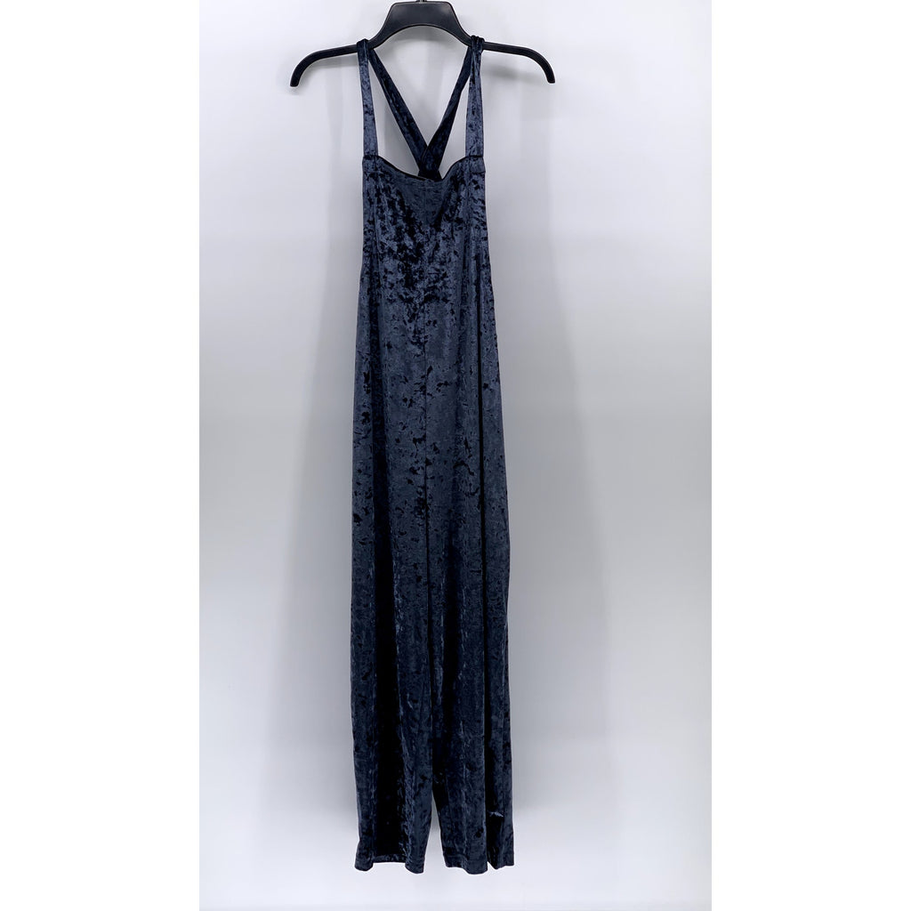 URBAN OUTFITTERS Women's Blue Crushed Velvet Overall Jumpsuit SZ M