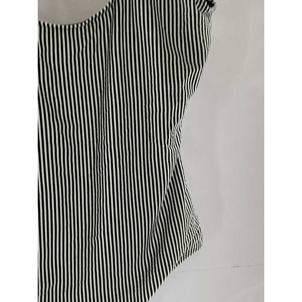 UNBRANDED Women's Black-White Striped Deep Scoop-Neck Swimsuit SZ XS