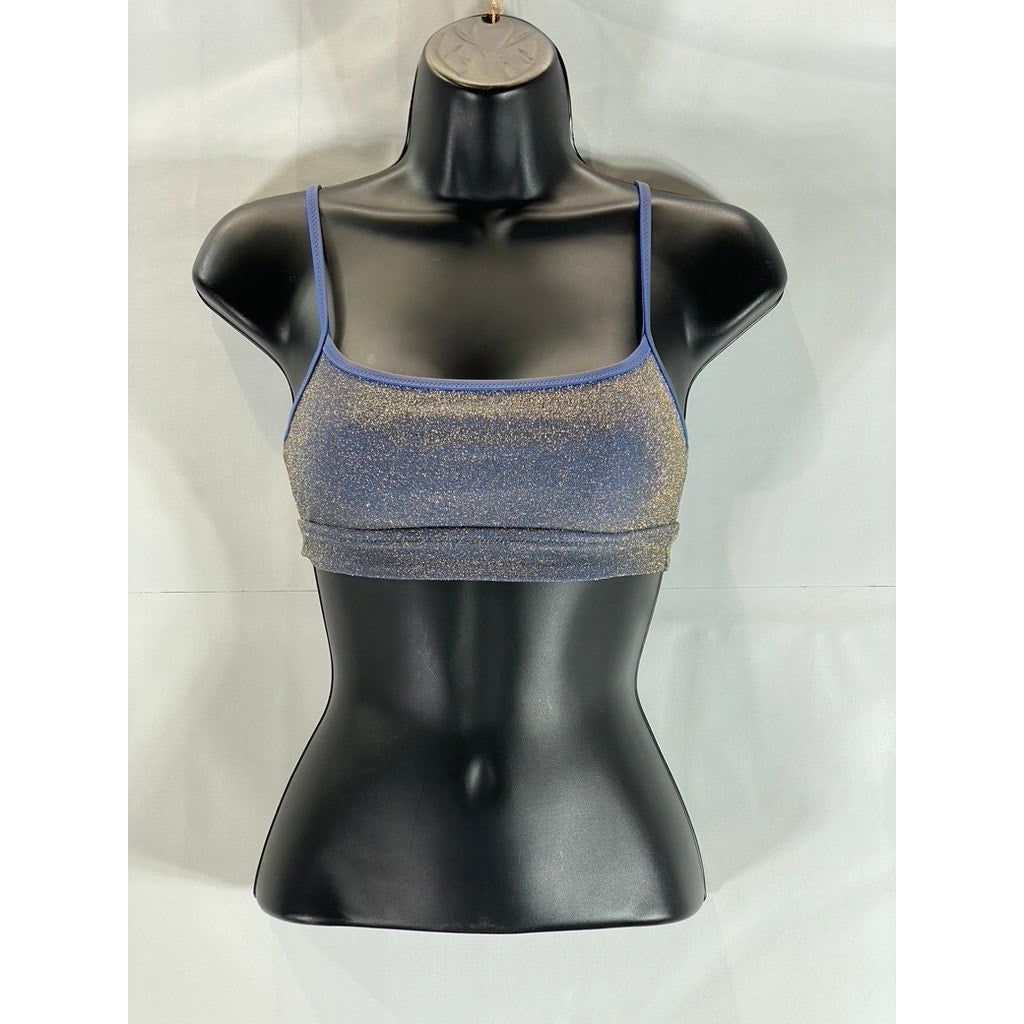 AMERICAN EAGLE AERIE Women's Marbled Blue Sparkle Straight Scoop Bikini Top SZXS