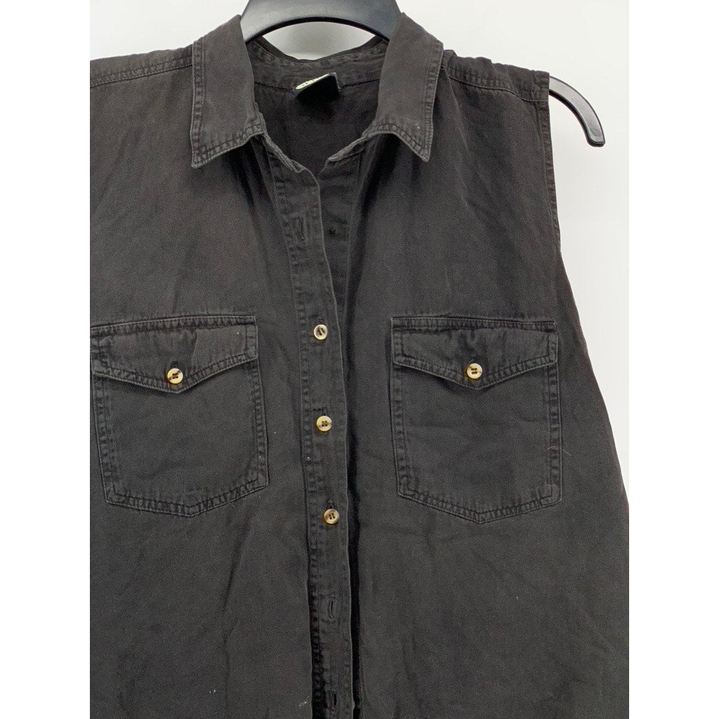 I AM Women's Vintage Black Button-Up Sleeveless Oversized Top SZ M