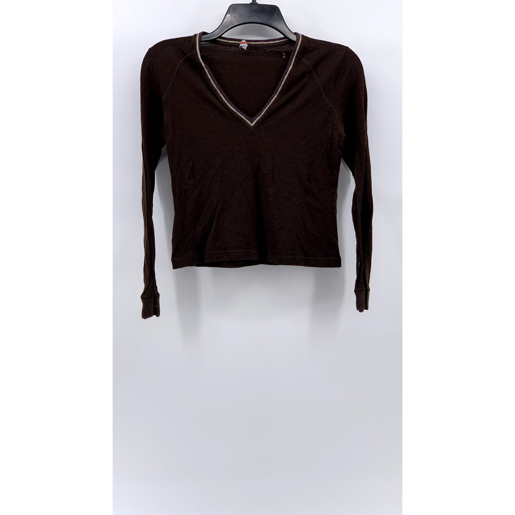 PRADA Women’s Brown Cashmere V-Neck  Distressed Y2K Top SZ S
