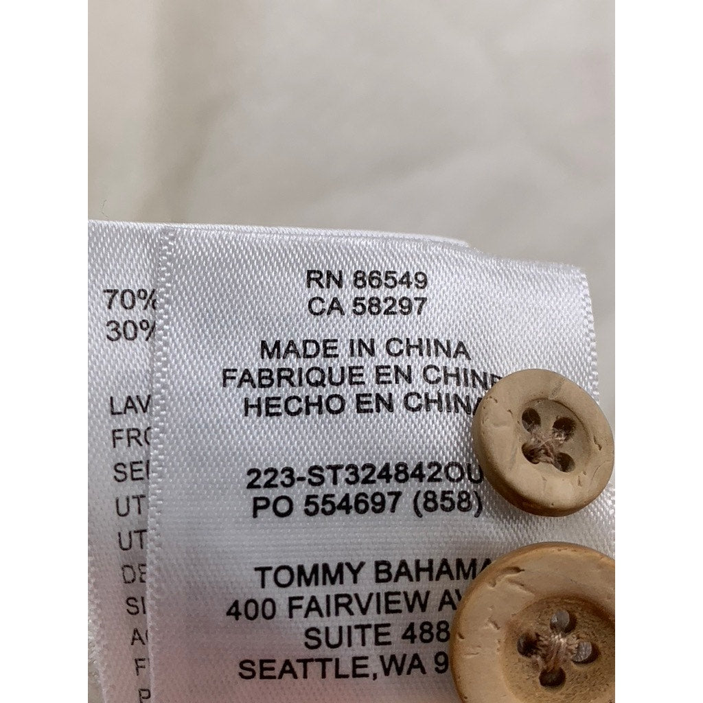 TOMMY BAHAMA Men's Beige Silk Blend Button-Up Short Sleeve Shirt SZ