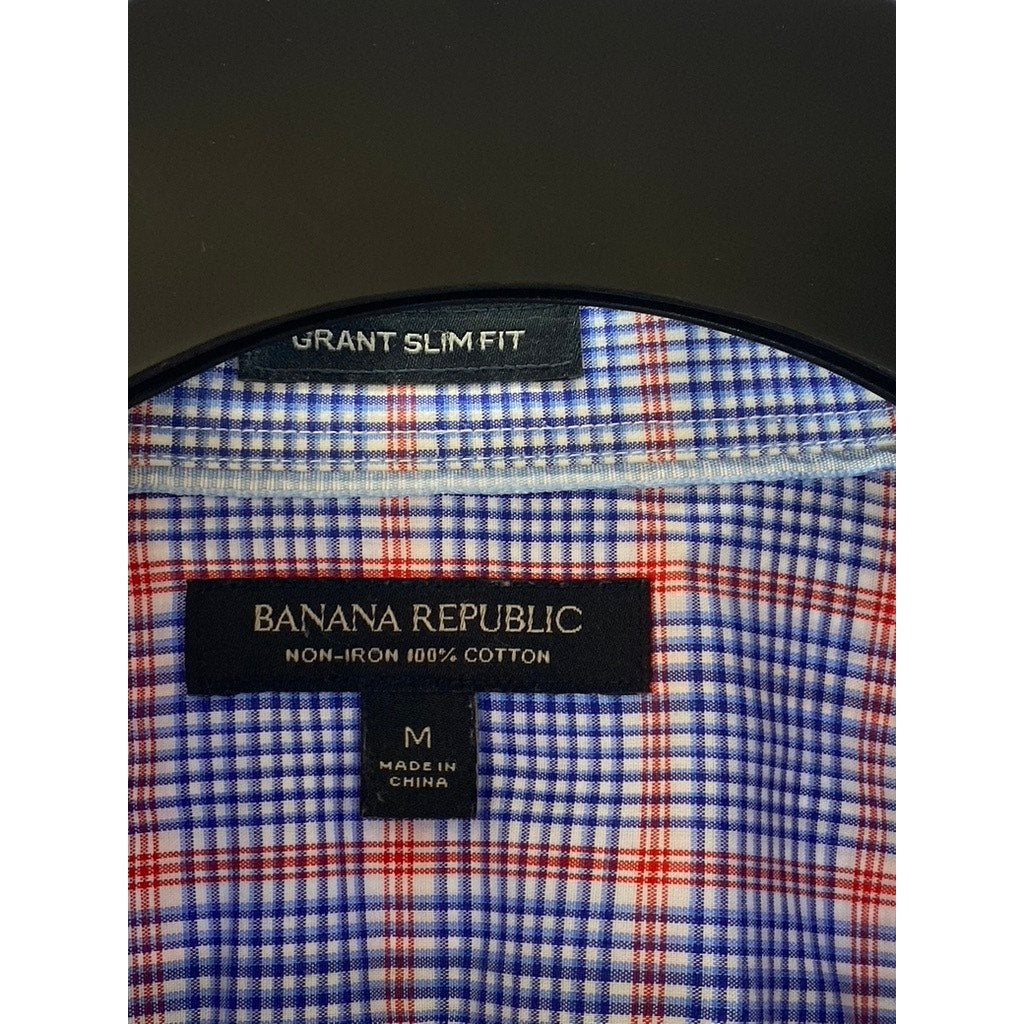 BANANA REPUBLIC Men's Blue-Orange Plaid Grant Slim-Fit Button-Up Shirt SZ M