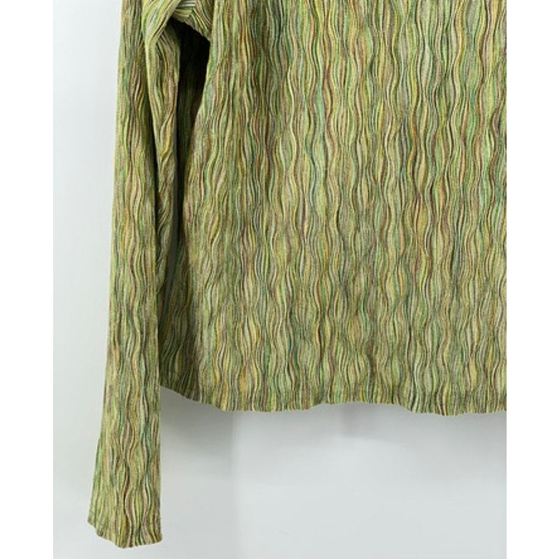 CDW Women's Green Crinkle Textured V-Neck Long Sleeve Pullover Top SZ L