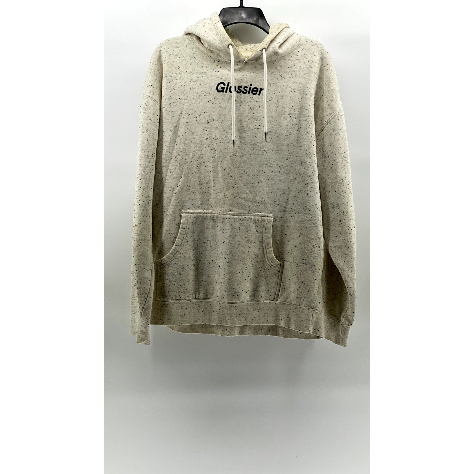 GLOSSIER Women's Light-Gray Speckle Print Logo Casual Pullover Hoodie SZ L