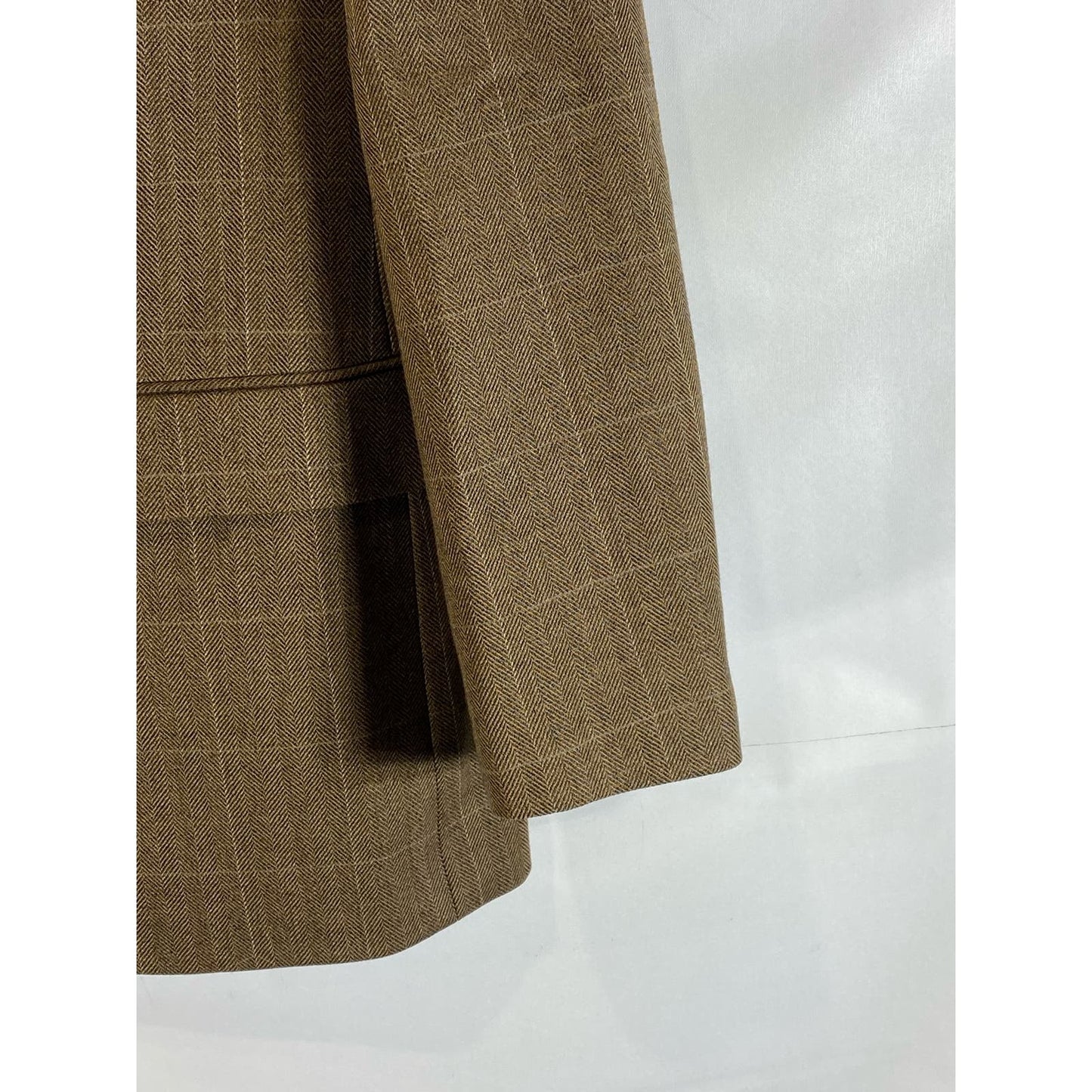 LAUREN RALPH LAUREN Men's Brown Windowpane Wool Two-Button Short Blazer SZ 42S
