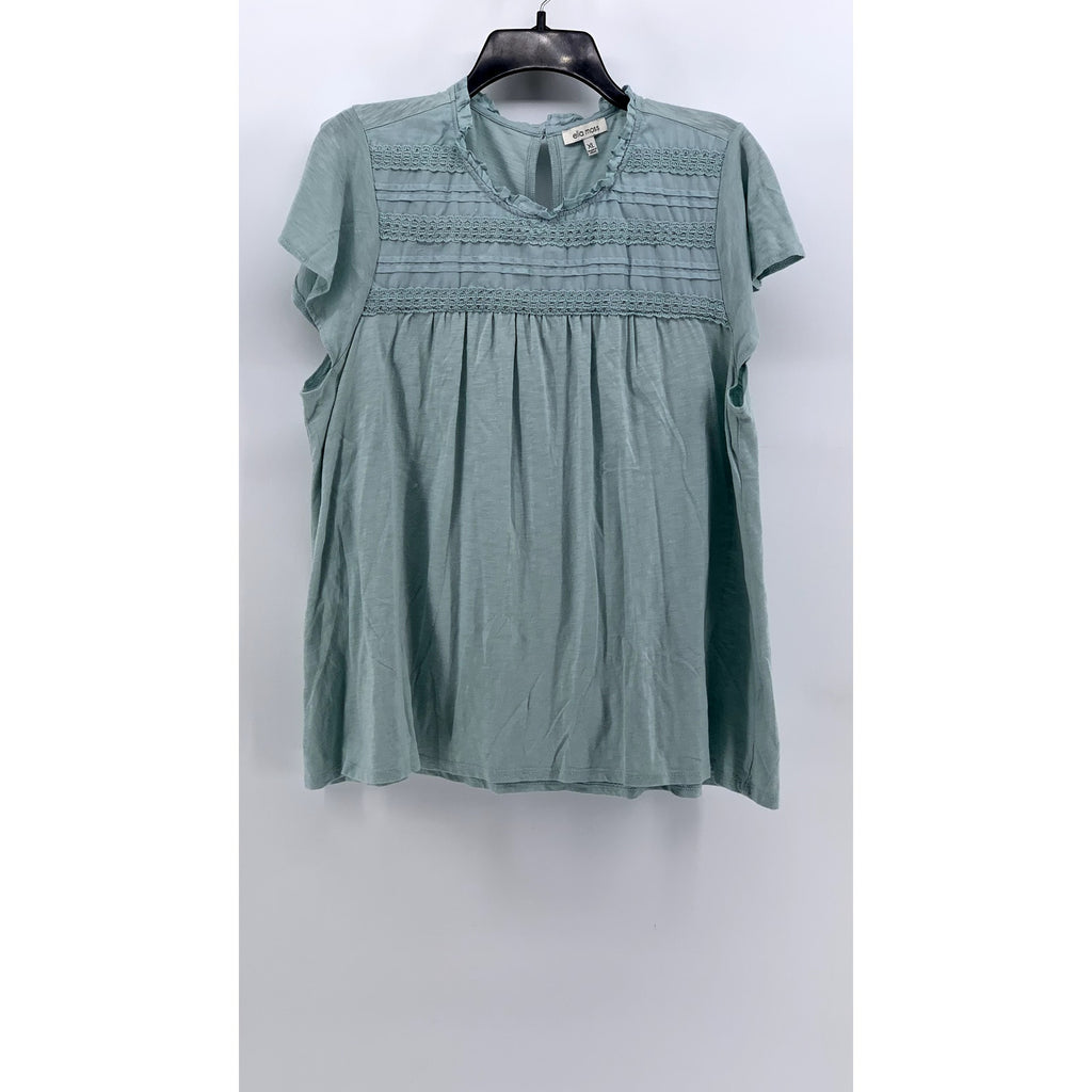 ELLA MOSS Women's Pale Green Ruffle Eyelet Short Sleeve Top SZ XL