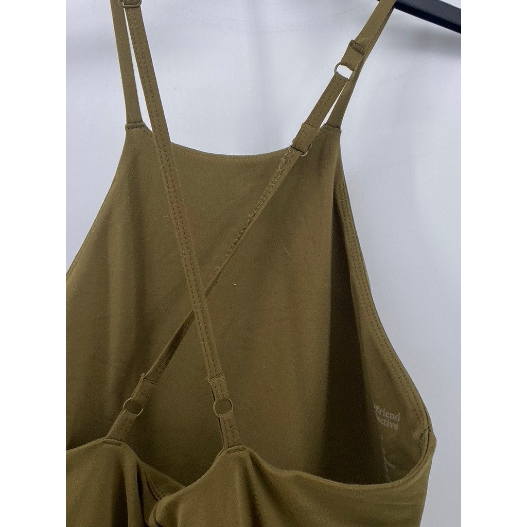 GIRLFRIEND COLLECTIVE Women's Olive Green Cross-Back Halter A-Line Dress SZ S