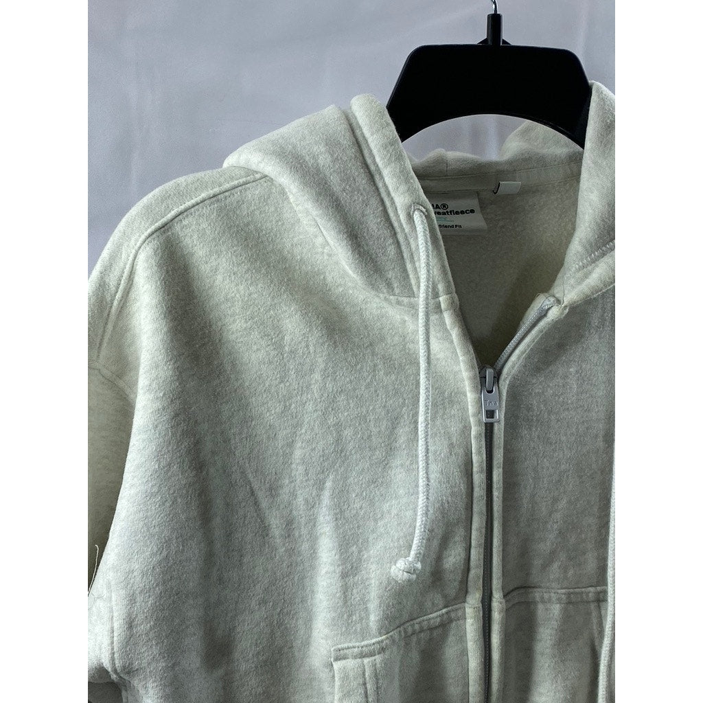 TNA Women's Light Gray Cozy Sweatfleece Boyfriend Fit Boxy Zip-Up Hoodie SZ S