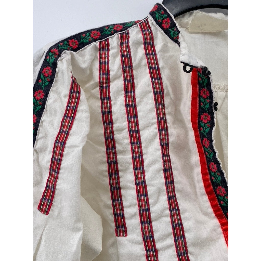 UNBRANDED Women's White-Red-Black Floral Embroidered Relaxed Fit Top SZ L