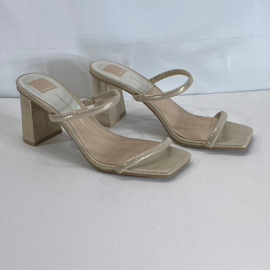 DOLCE VITA Women's Light Gold Metallic Peyton Square-Toe Block-Heel Sandal SZ9.5