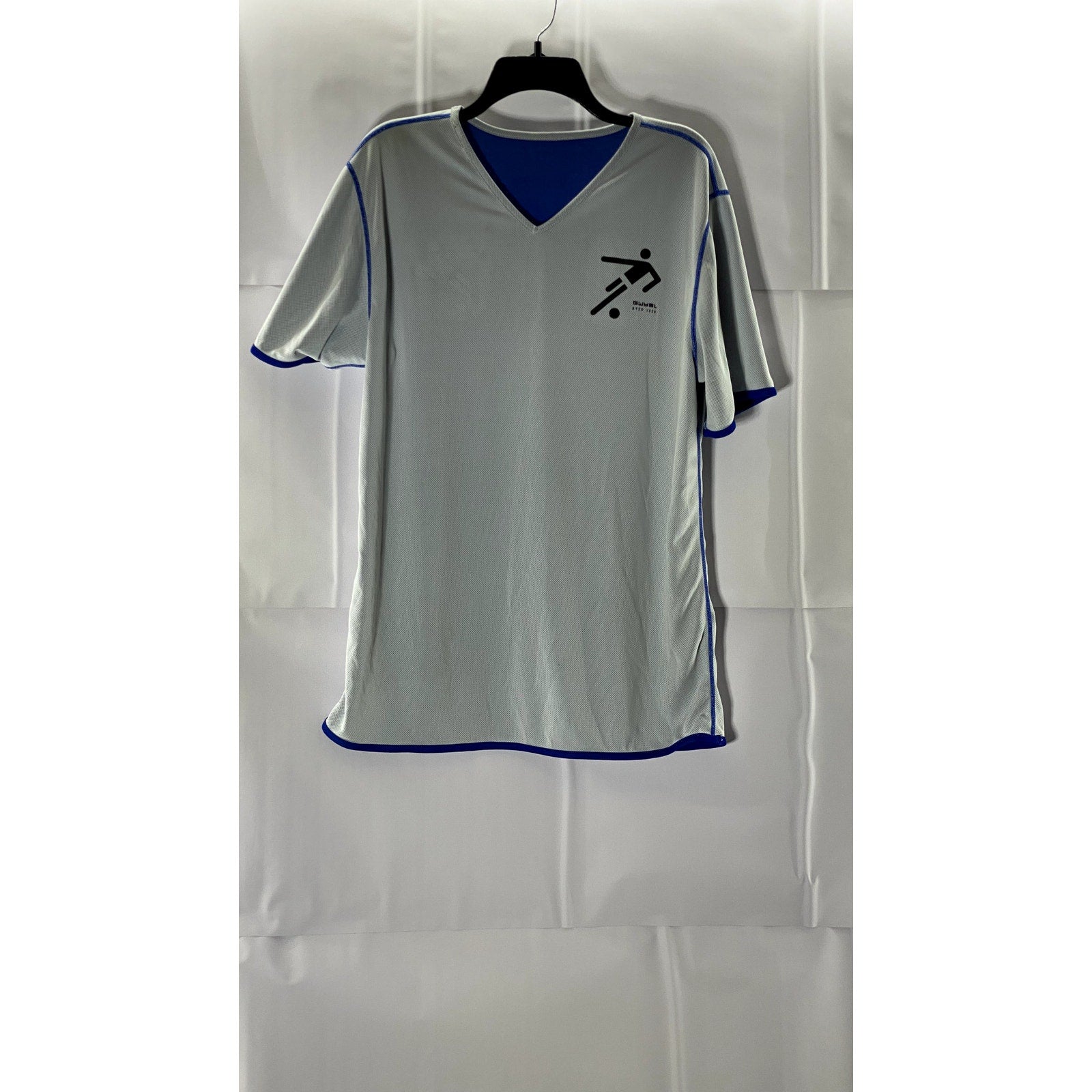 AL SCORE Men's Blue/Grey Reversible V-Neck Short Sleeve T-Shirt SZ M