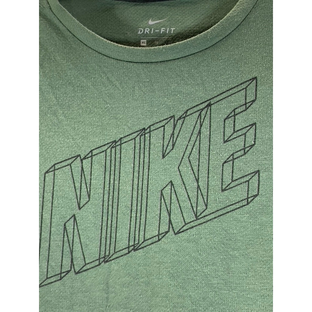 NIKE Boy's Green Logo Crewneck Dri-Fit Standard-Fit Short Sleeve T-Shirt SZ XL