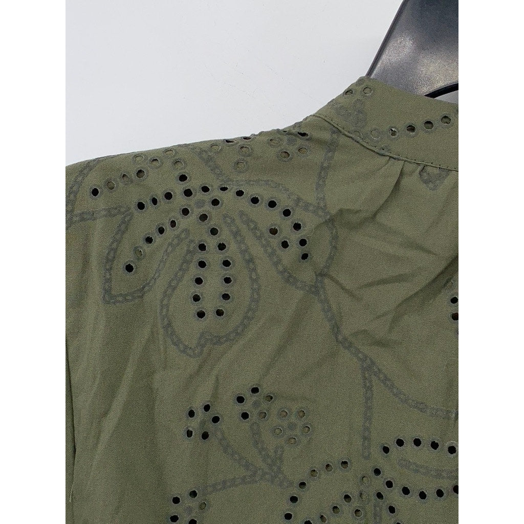 ZARA Women's Green Eyelet Cutout Embroidered Mini Dress SZ XS