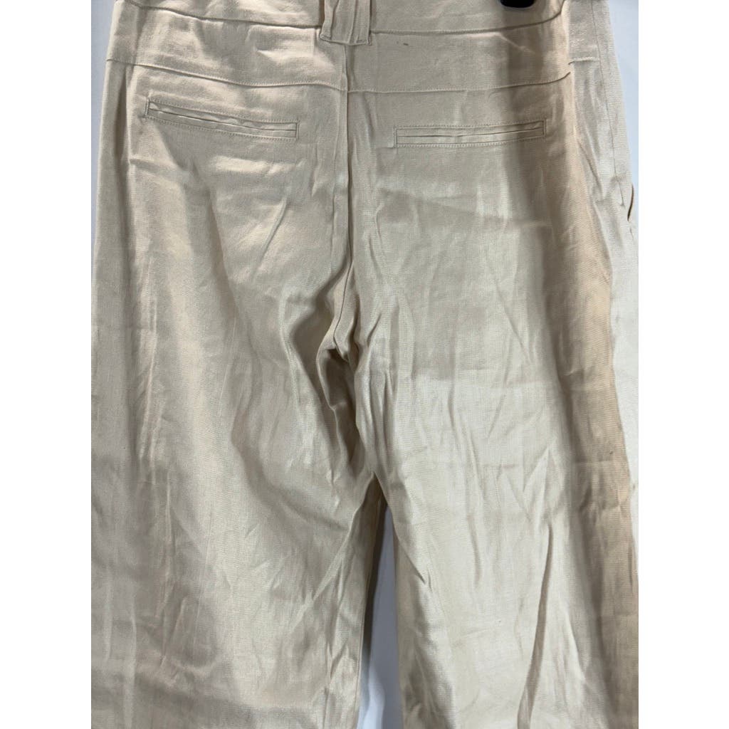 CABI Women's Beige Everly Linen Blend Straight Wide-Leg Pants SZ 6