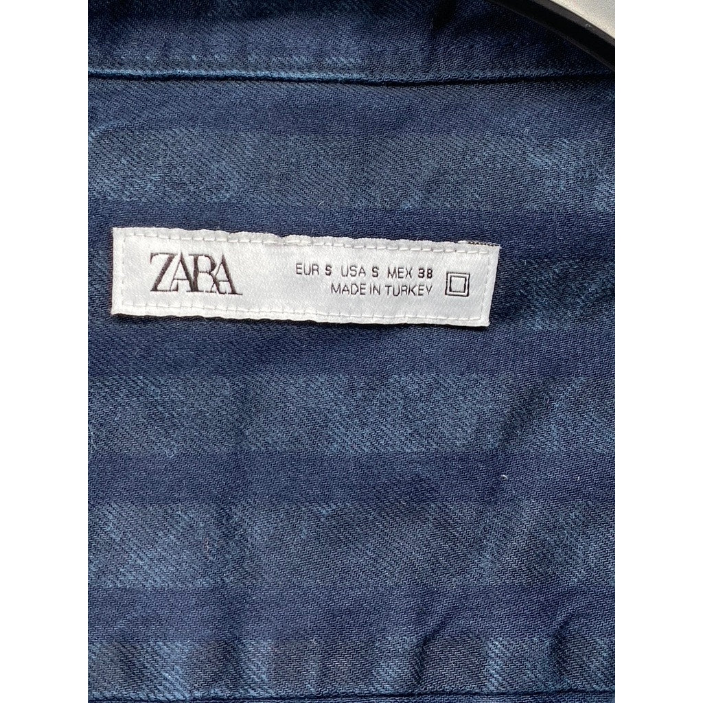 ZARA Men's Blue Wide Striped Regular-Fit Button-Up Long Sleeve Shirt SZ S