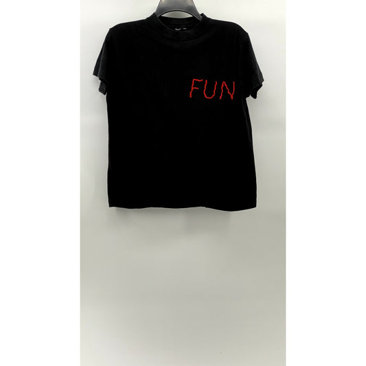 UNBRANDED Men's Black-Red Embroidered Crewneck Short Sleeve Casual T-Shirt SZ S
